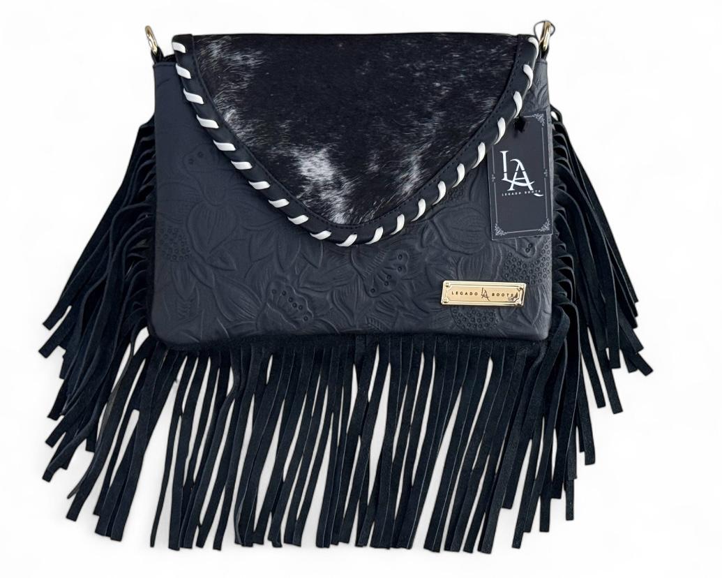 BOLSA CARTERÓN PELO DE VACA NEGRO